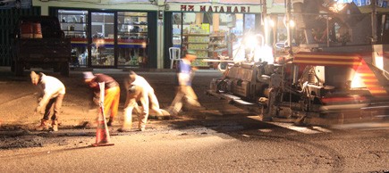 Pengerjaan proyek jalan di Kota Jambi belum lama ini